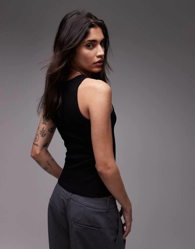 Mango Mango ribbed racer neck vest in black 2