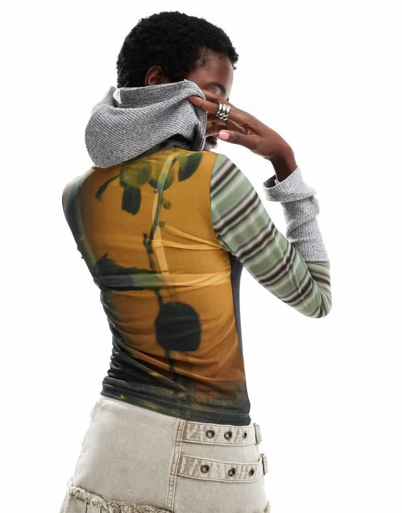 Basic Pleasure Mode Basic Pleasure Mode morrigan mixed media hooded top in multi 4