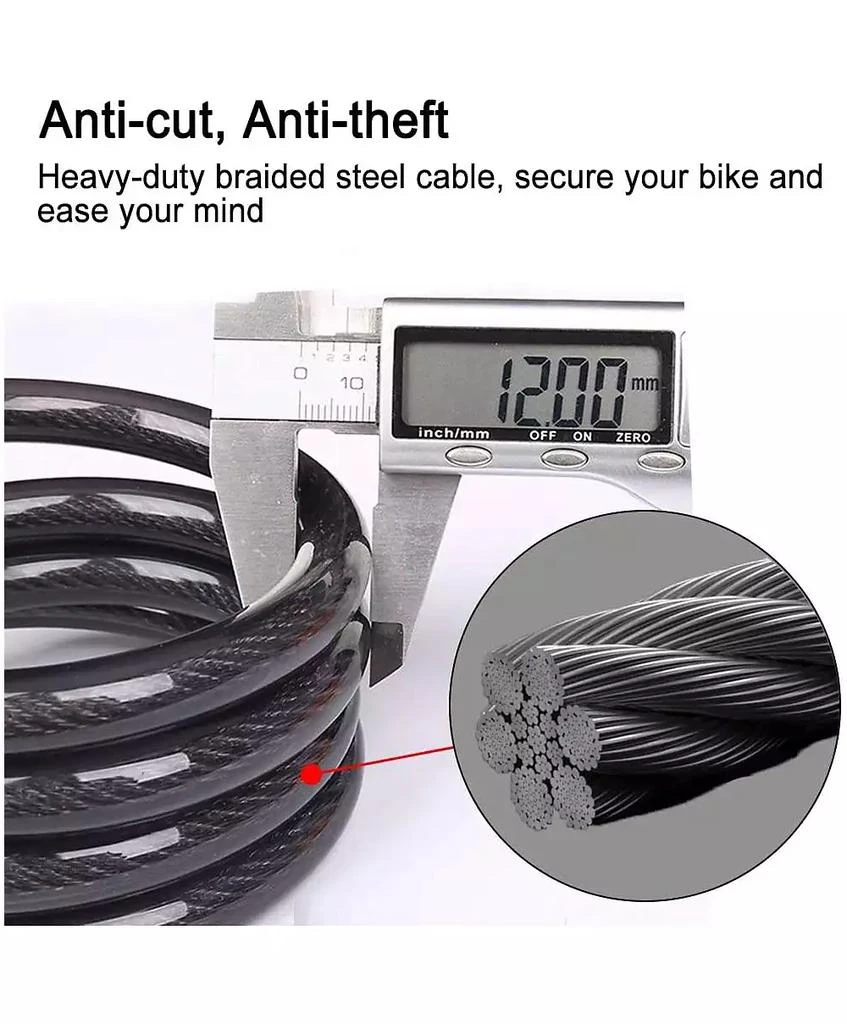 BATFOX Bike Lock, 5.6 Ft Bicycle Cable, High Security 5 Digit Resettable Combination Coiling Bike Lock, Ultra-Strong Anti Theft Cable with Bracket 3