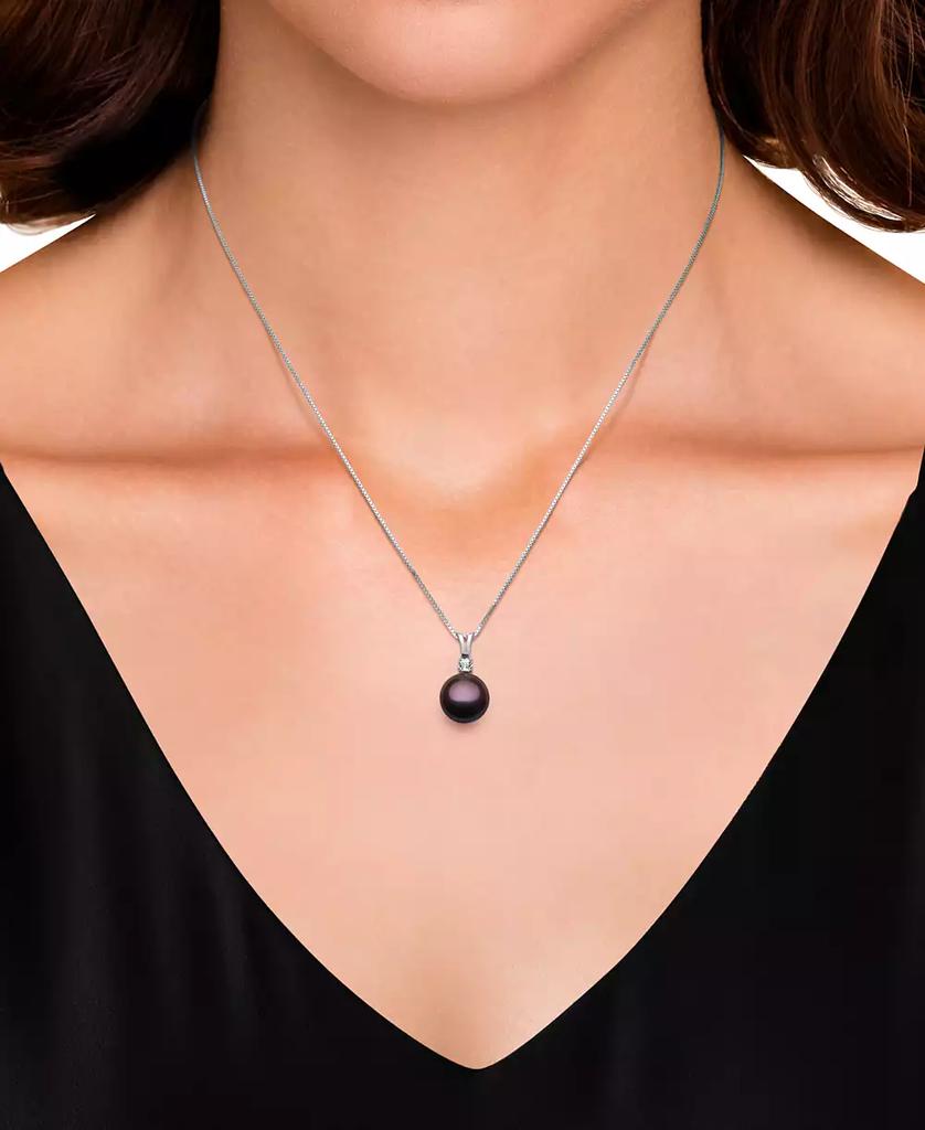 Belle de Mer 2-Pc. Set Dyed Black Peacock Cultured Freshwater Pearl (9-10mm) & Lab-Created White Sapphire (1/3 ct. t.w.) Pendant Necklace & Stud Earrings in Sterling Silver (Also in Blush Pink Freshwater Pearl)