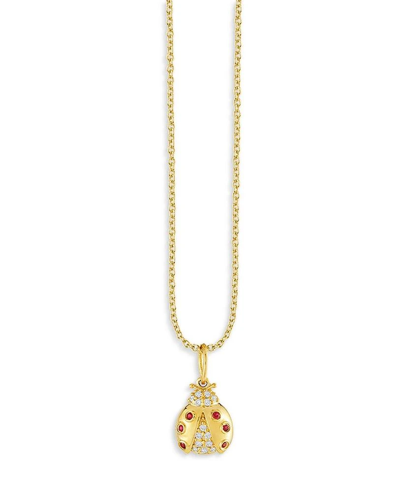 Sydney Evan 14K Yellow Gold Ruby & Diamond Ladybug Pendant Necklace, 18" 1