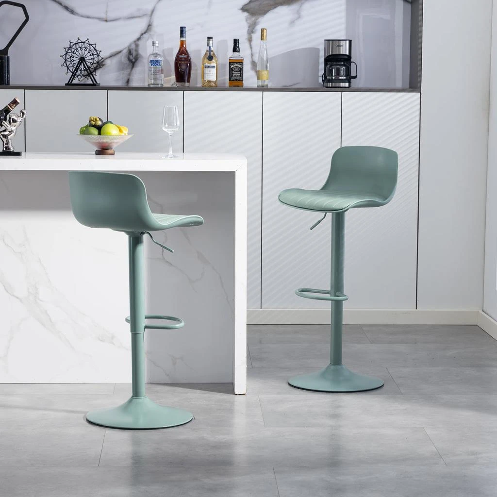 Streamdale Furniture Streamdale Bar Stools Set of 2 - Adjustable Swivel PU Leather Kitchen Island Chairs - Mint Green