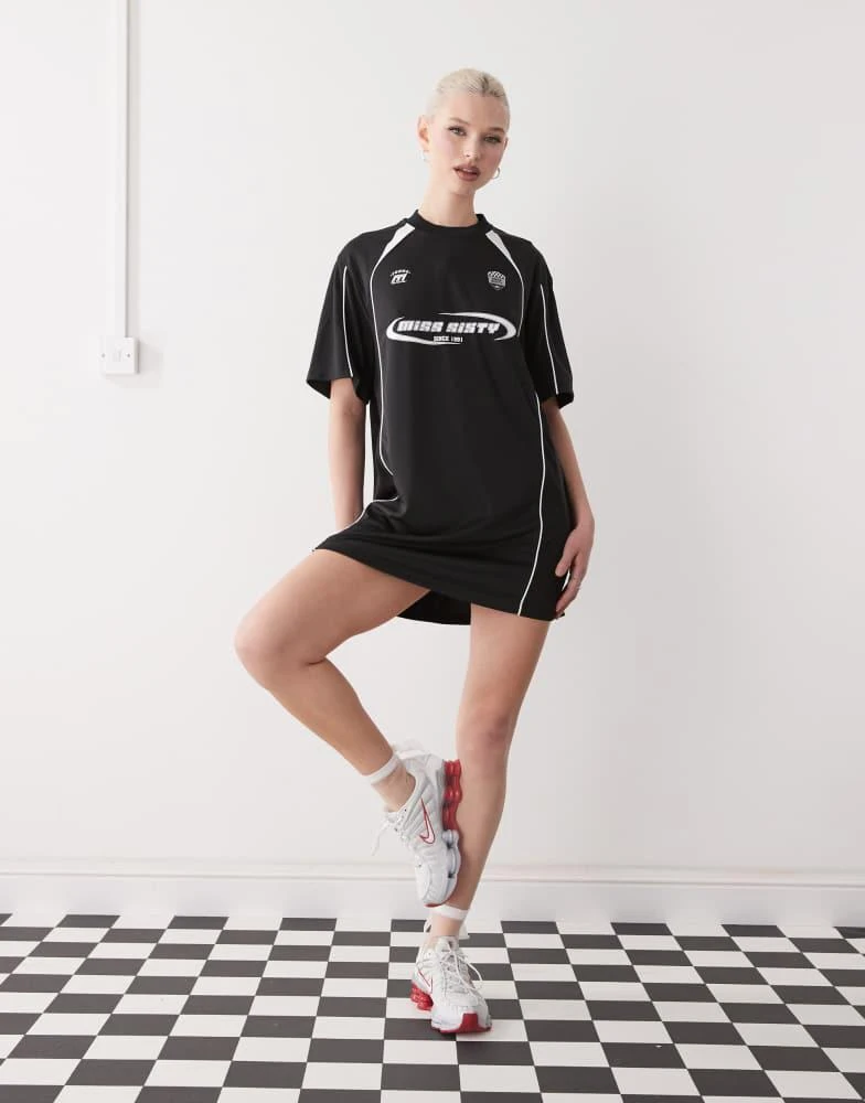Miss Sixty Miss Sixty oversized football jersey dress in black 1