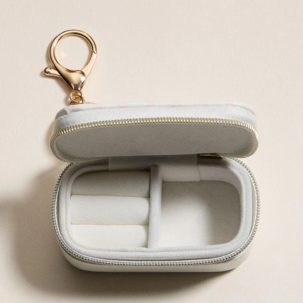 FASHNZFAB Bow Striped Pattern Printed Rectangular Travel Jewelry Case Keychain Bag Charm 5