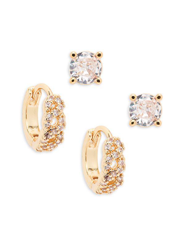 AVA & AIDEN Set Of 2 12K Goldplated & Cubic Zirconia Earrings