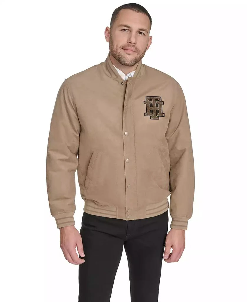 Tommy Hilfiger Men's Faux Suede Varsity Bomber with Patches