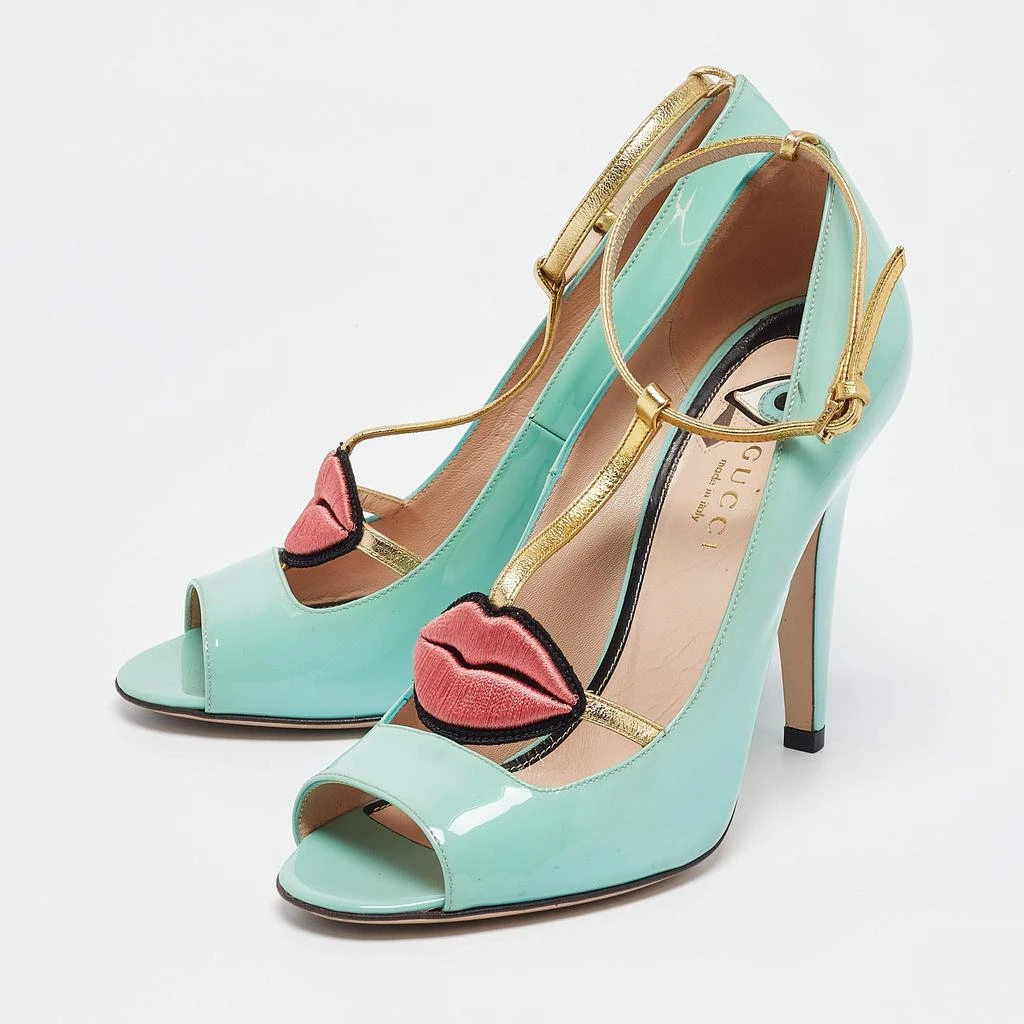 Gucci Gucci Blue Patent Molina  Ankle Strap Pumps Size 37 2