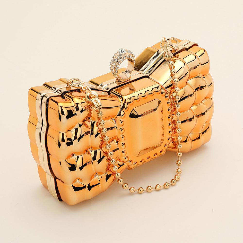 FASHNZFAB Metallic Bow Clutch Evening Bag / Crossbody Bag
