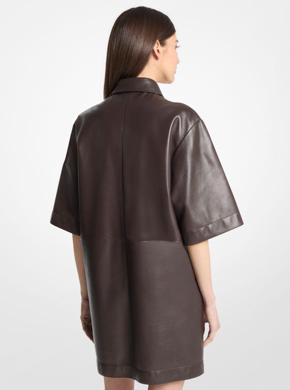 Michael Kors Leather Short-Sleeve Shirt Dress