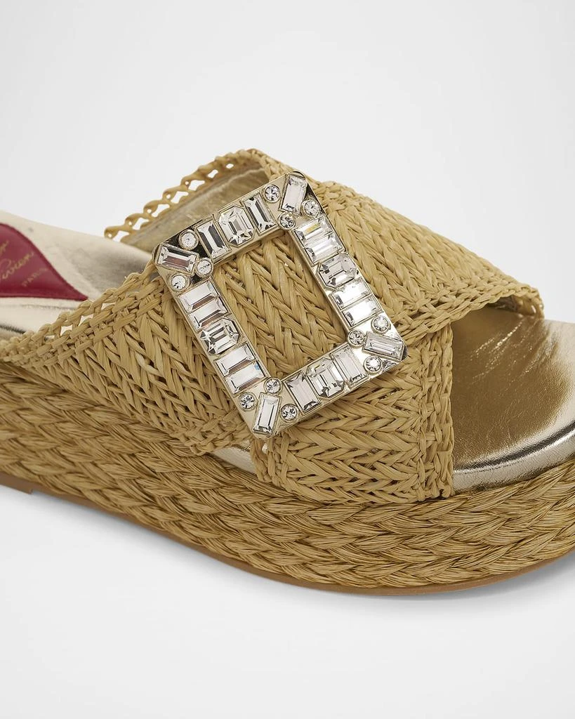 Roger Vivier Strass-Buckle Raffia Platform Sandals 6