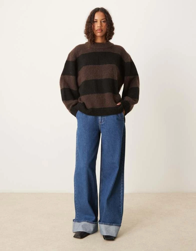 ASOS ASOS DESIGN oversized crew neck jumper in brown stripe 4