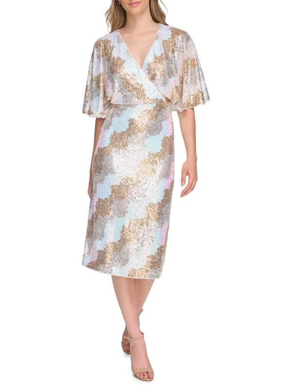 Kensie Sequin Flutter Sleeve Midi Sheath Dress 1