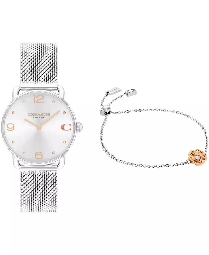 COACH Women's Elliot Silver Stainless Steel Mesh Bracelet Watch 28mm Gift Set 1