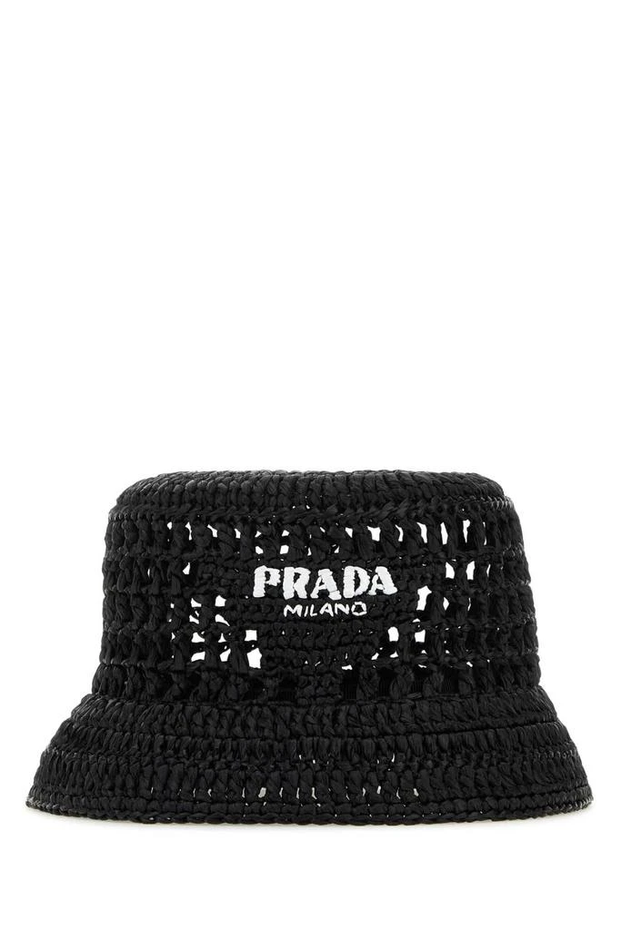 Shop Prada Logo Detailed Interwoven Bucket Hat on Sale at  display picture 3