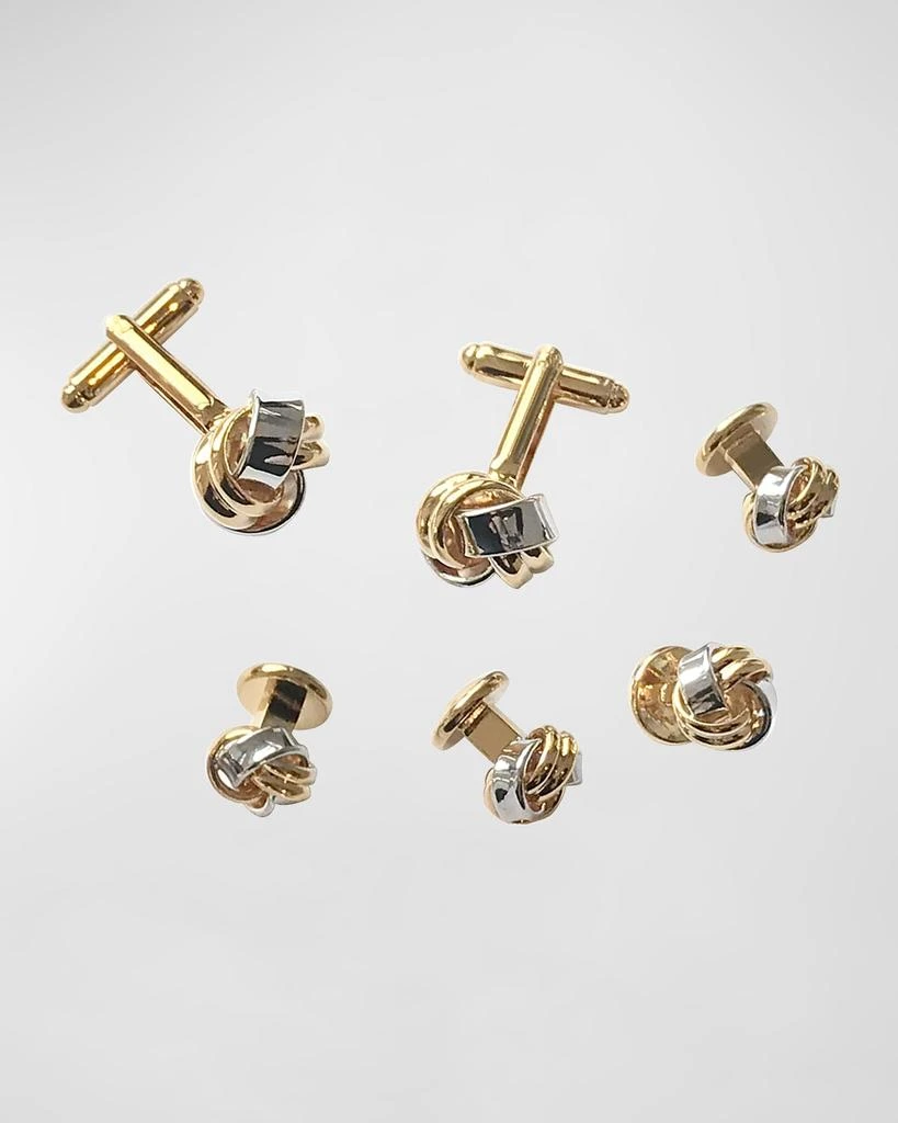 Link Up Men's Two-Tone Classic Knot Gold Cufflink Stud Set 1