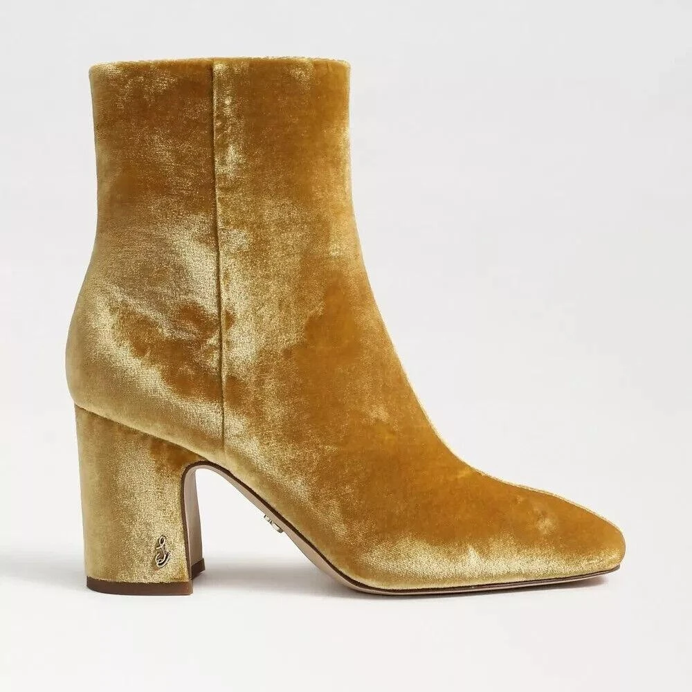Sam Edelman Fawn Boots Women's US 7 Yellow Suede Square-Toe Ankle Bootie KHD551 2