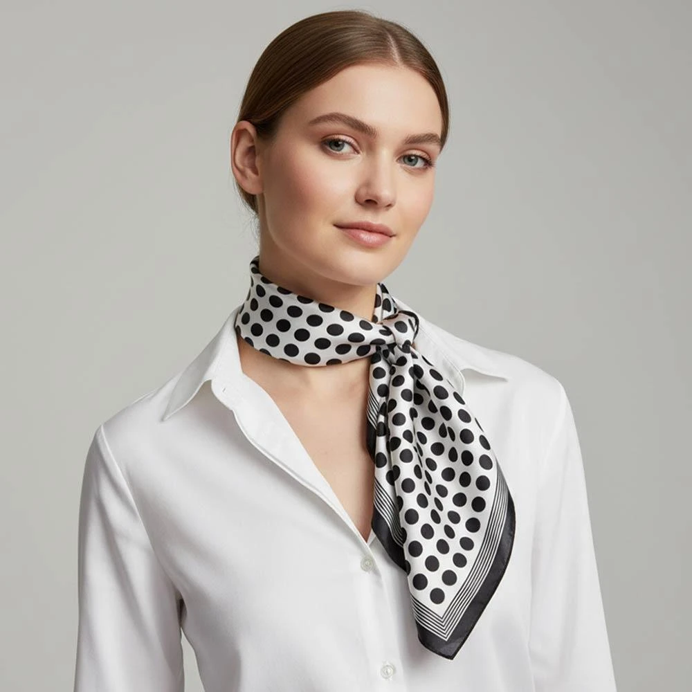 TRUEDAMES Polka Dot Printed Square Silky Satin Bandana Scarf