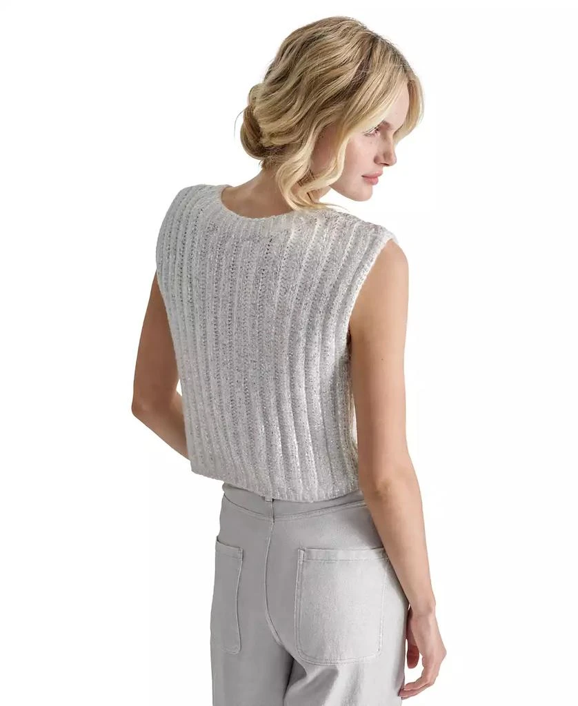 DKNY Petite Cropped Cable-Knit Metallic-Threaded Sleeveless Sweater 2