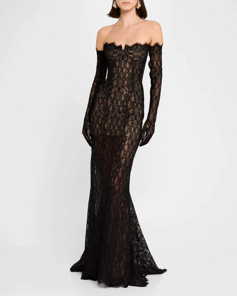 BRONX AND BANCO Kiera Strapless Lace Gown with Evening Gloves 2