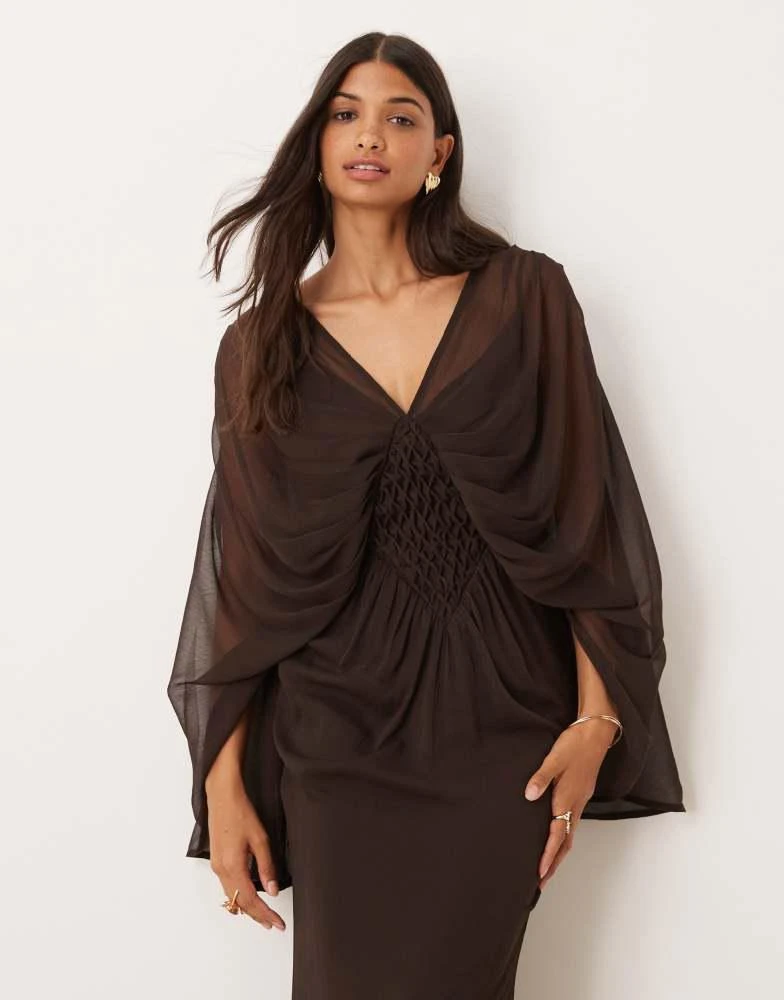 asos design maxi dress with cape sleeve in embroidered mesh Mac Duggal Embellished Trapeze Cocktail Dress