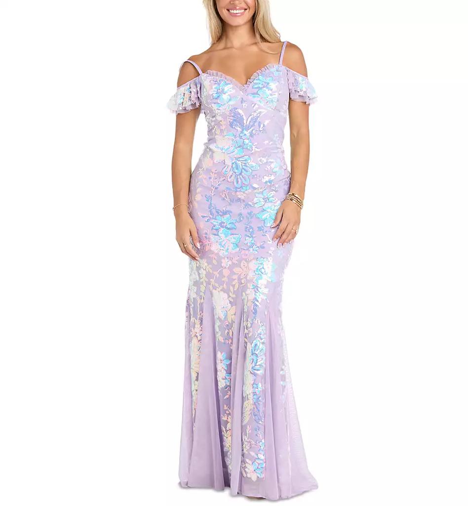 Morgan & Company Women's Sequined Floral Lace-Up Gown