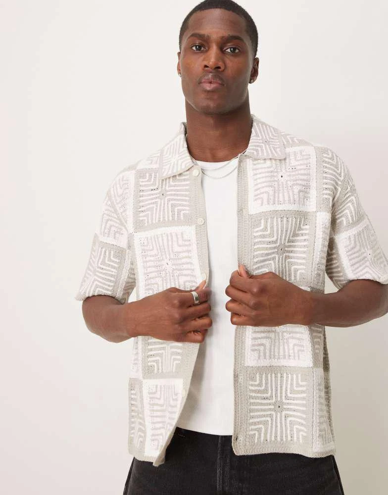 Abercrombie & Fitch Abercrombie & Fitch crochet knitted tile shirt in cream 1
