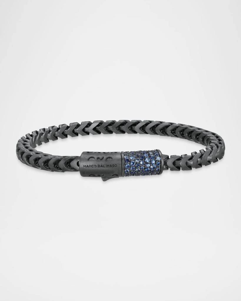 Marco Dal Maso Men
s Ulysses Oxidized Sterling Silver Blue Sapphire Bracelet with Trigger Clasp