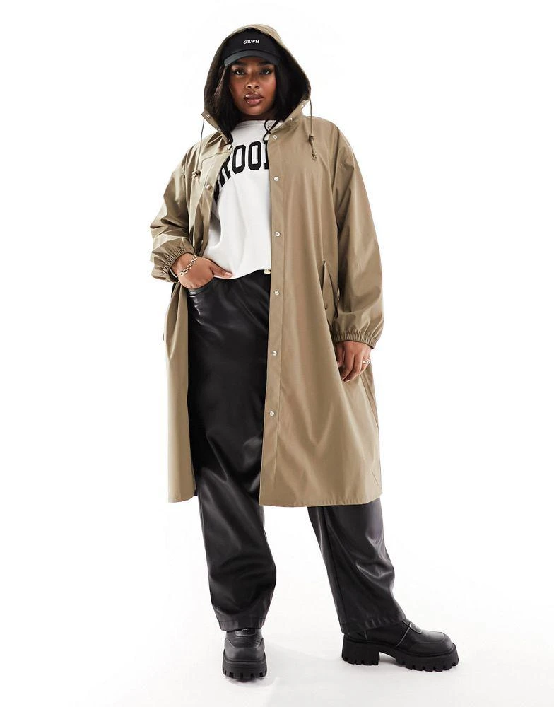 ASOS ASOS DESIGN Curve rubberised rain parka coat in mushroom 1