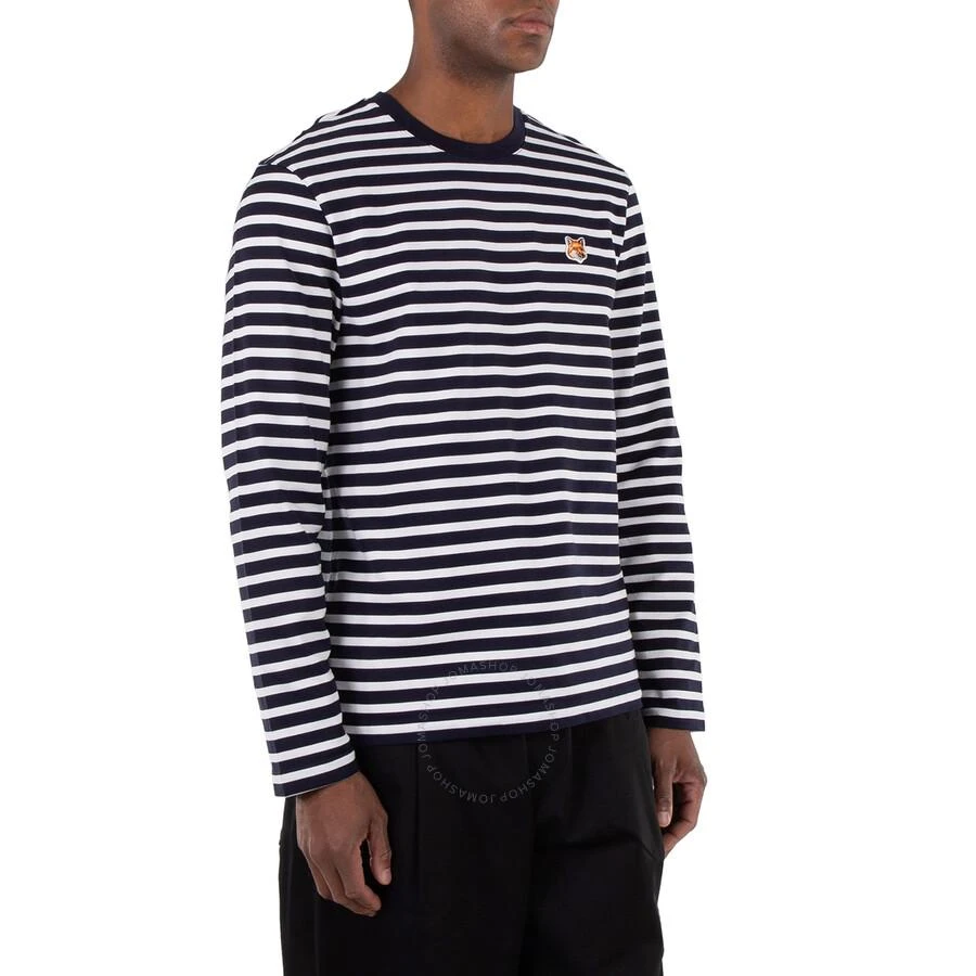 Maison Kitsune Navy Stripes Fox Head Patch T-Shirt 3