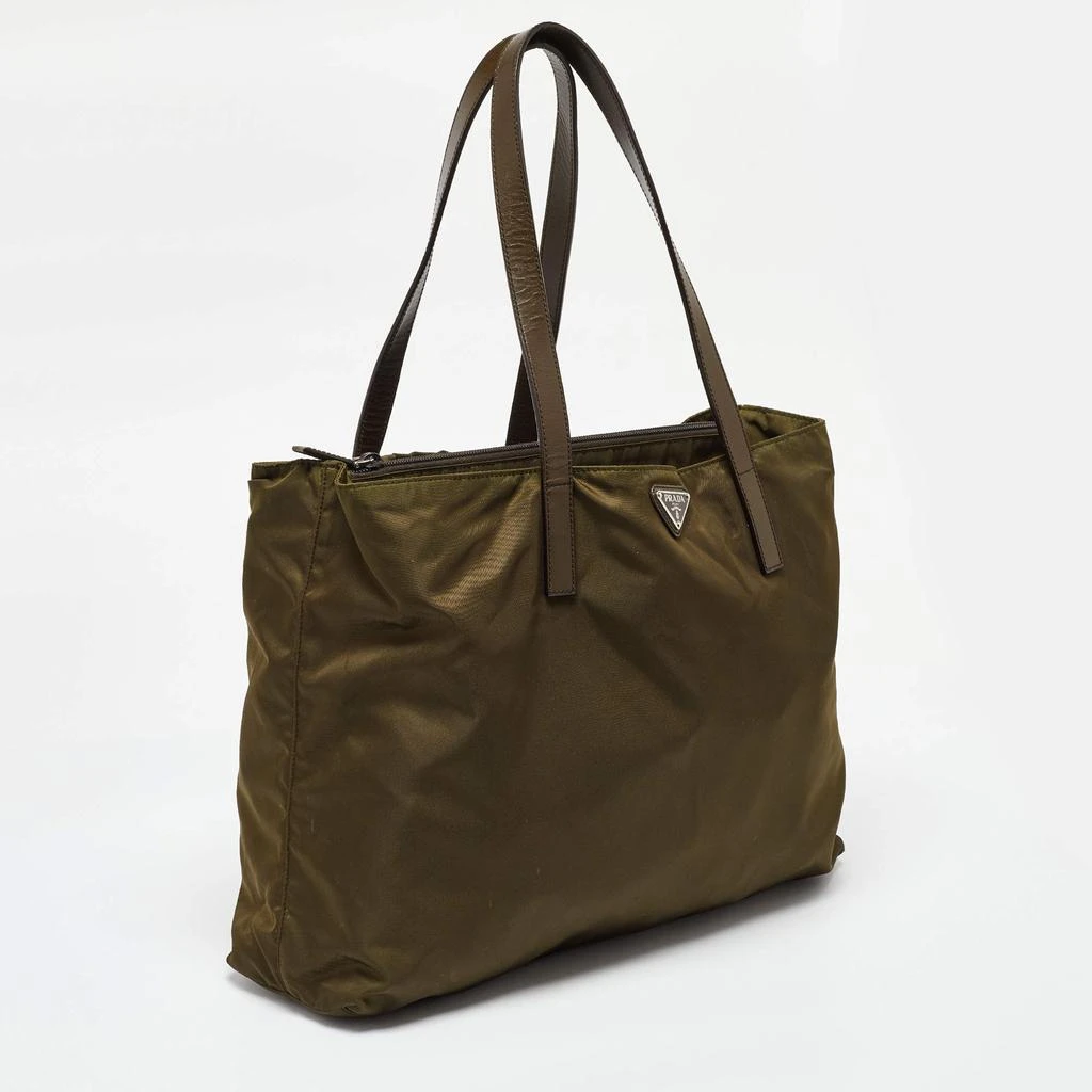 Prada Prada Olive Green Nylon and Leather Shopper Tote 3