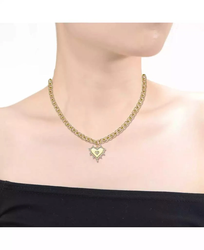 Rachel Glauber 14k Gold Plated with Cubic Zirconia Sunshine Heart Pendant Curb Chain Adjustable Necklace 2