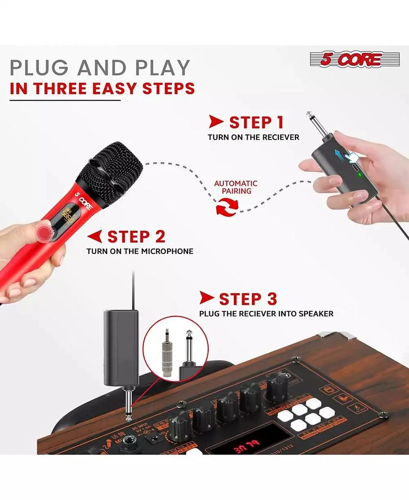 5 Core Wireless Microphone Pair UHF Professional Handheld Microfonos ...