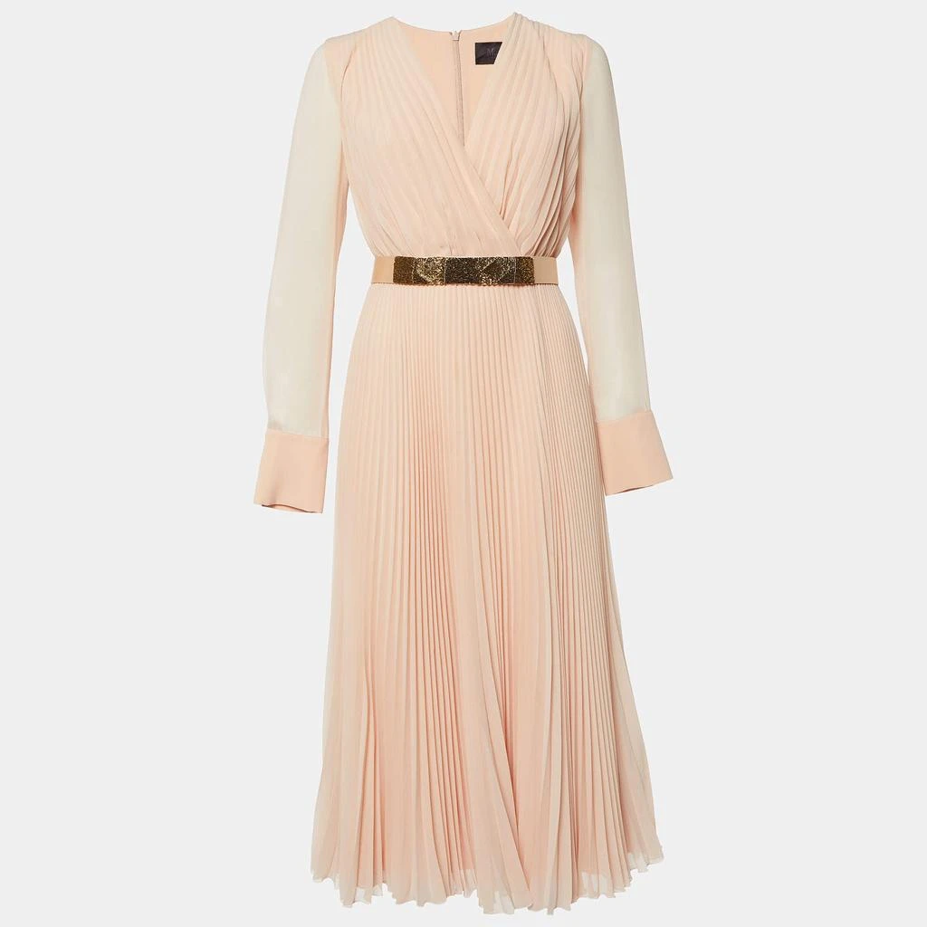 Max Mara Max Mara Light Orange Pleated Georgette Belt Detail Sidra Midi Dress M 1