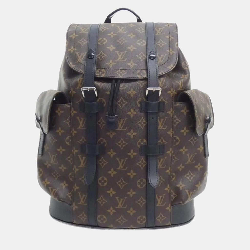 Louis Vuitton Louis Vuitton Monogram Macassar Brown Leather Christopher MM Backpack
