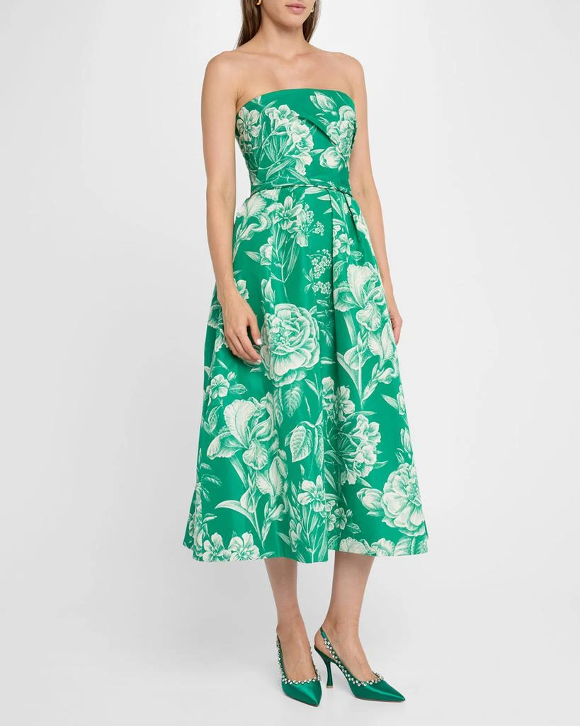 Monique Lhuillier Toile-Print Strapless Tea-Length Dress 2