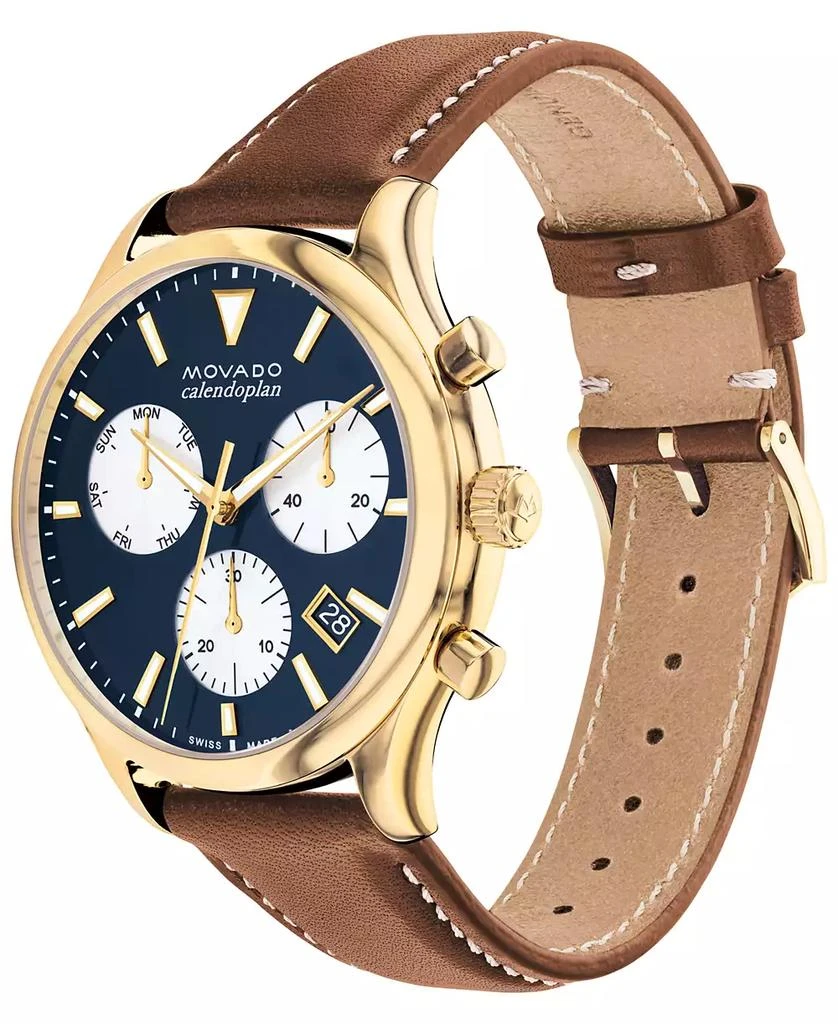 Movado Men's Heritage Calendoplan Swiss Quartz Chronograph Cognac Genuine Leather Strap Watch 43mm 3