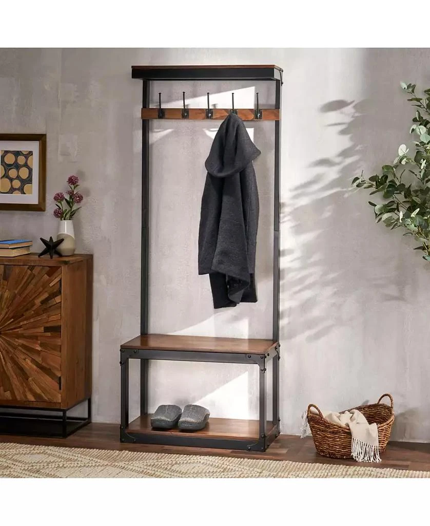 Streamdale Furniture Mango Wood Entryway Coat Rack Bench with Storage