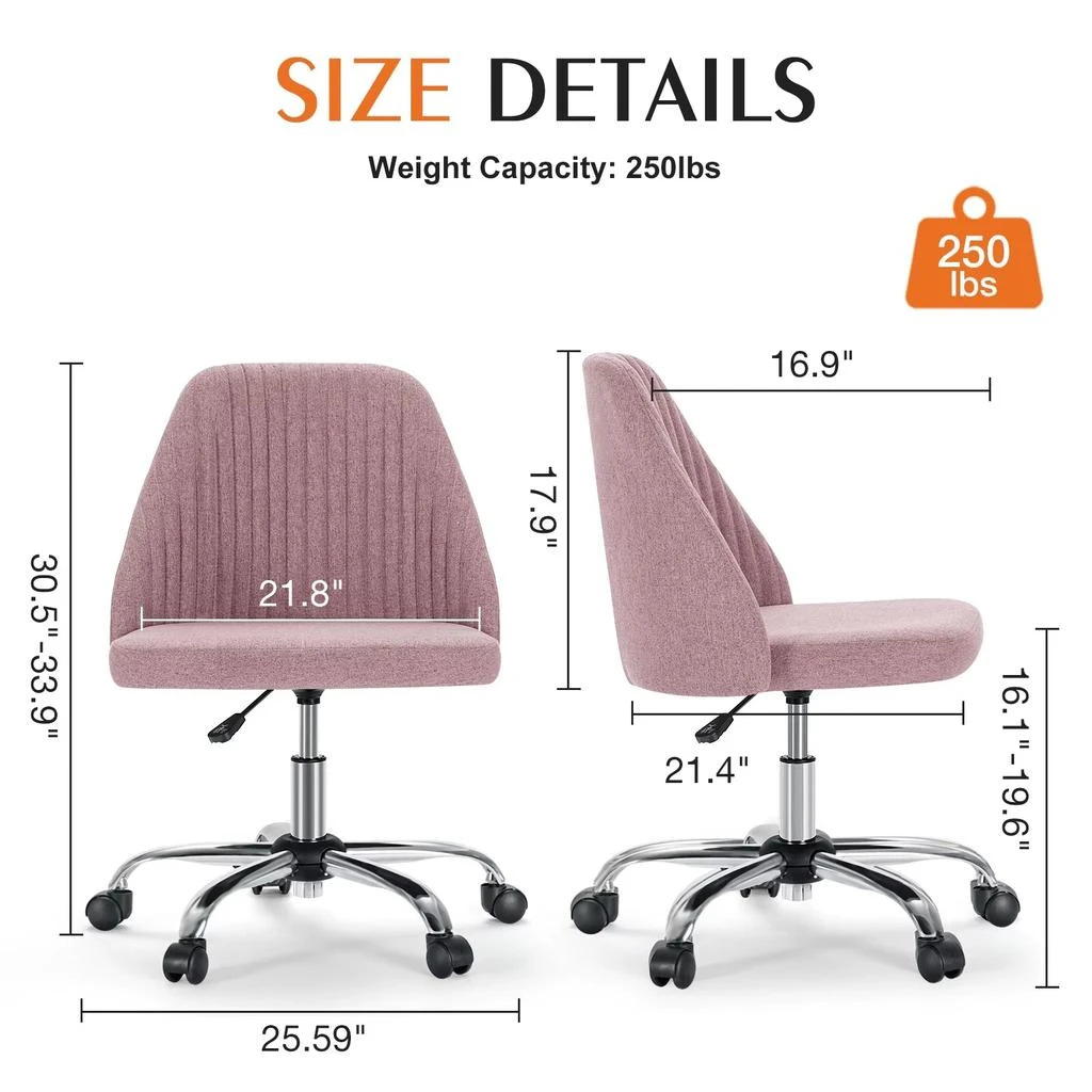 ERUULE Modern Armless Small Desk Chair with Swivel Function and Wheels, Ideal for Office, Vanity, and Gaming Use 5