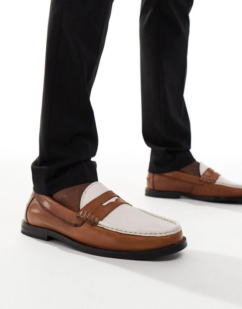 ASOS ASOS DESIGN penny loafers in tan and white leather 4