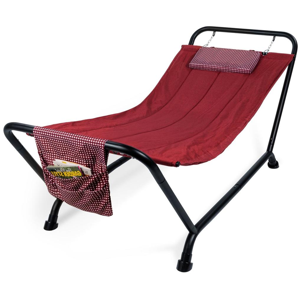 QuikFurn Red Waterproof Patio Hammock w/ Stand Pillow Storage Pockets