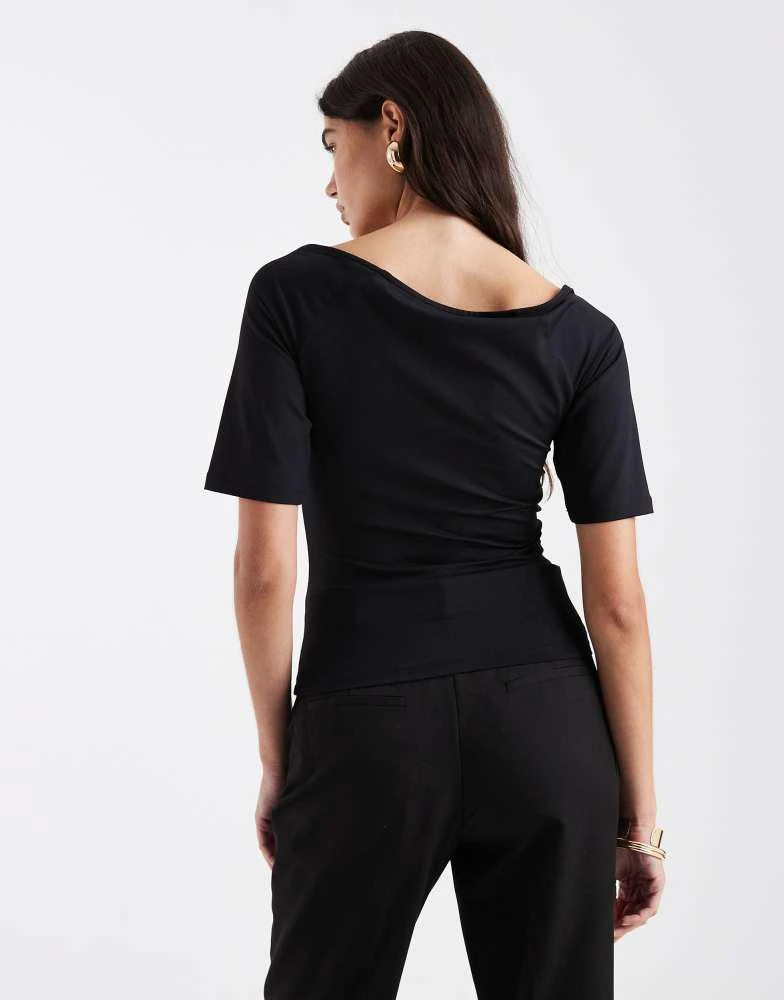 ASOS ASOS DESIGN wide scoop short sleeve top in black 2
