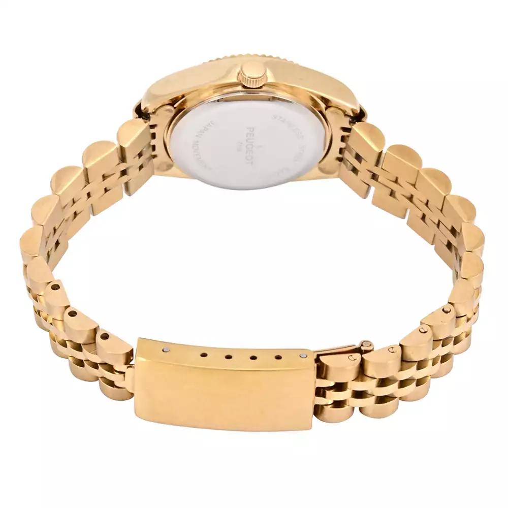 Peugeot Women's Gold-Tone 25mm Fluted Bezel Steel Bracelet Watch with Gold Dial
