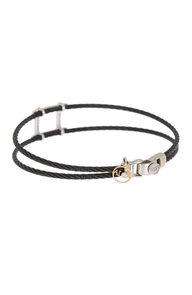ALOR 18K White Gold Pave Diamond & Stainless Steel Cable Noir Bracelet - 0.24 ctw