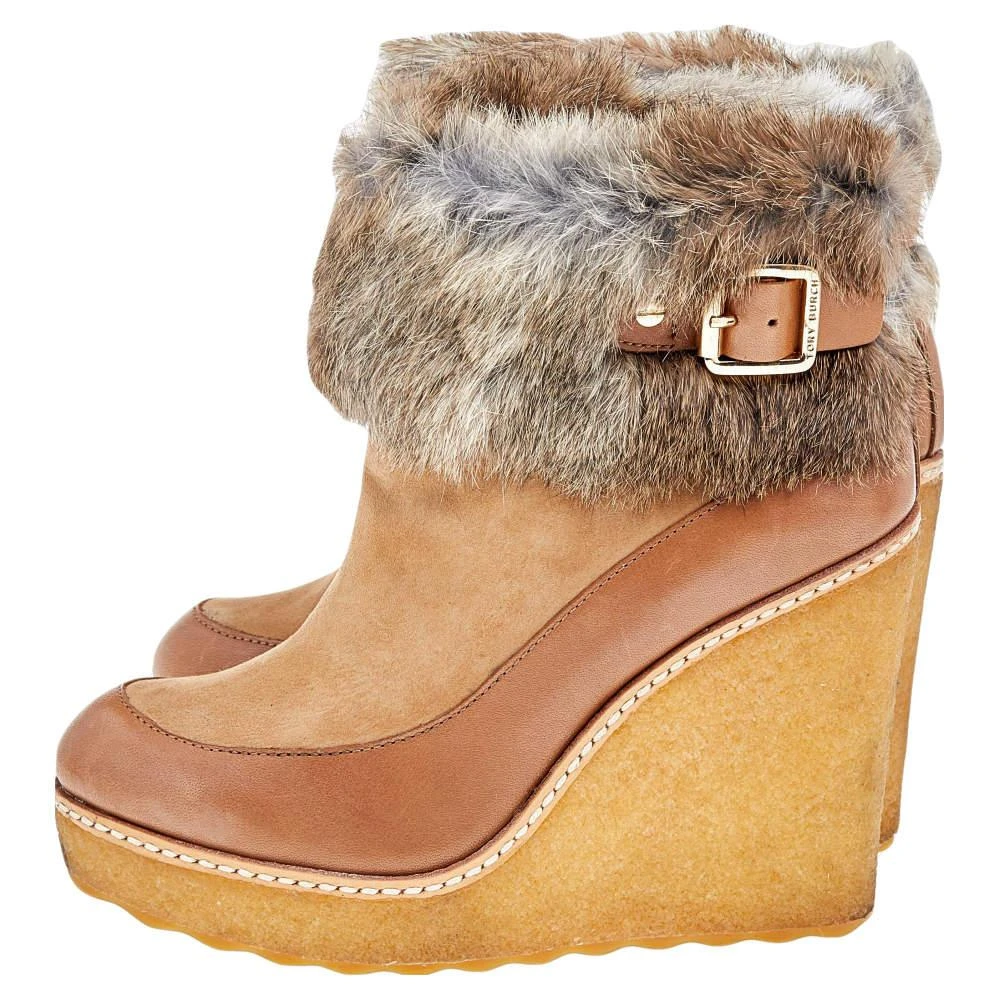 Tory Burch Tory Burch Tan Leather, Suede And Fur Wedge Ankle Boots Size 37 4