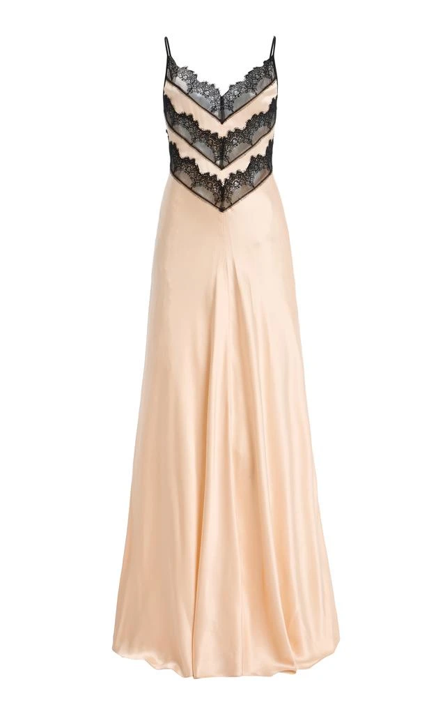chinese dress ladies Pink Silk Satin Bias Dress With Black Lace Bodice Detail  Rodarte