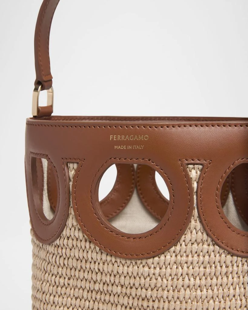 Salvatore Ferragamo Gancini Frame Raffia Bucket Bag 5