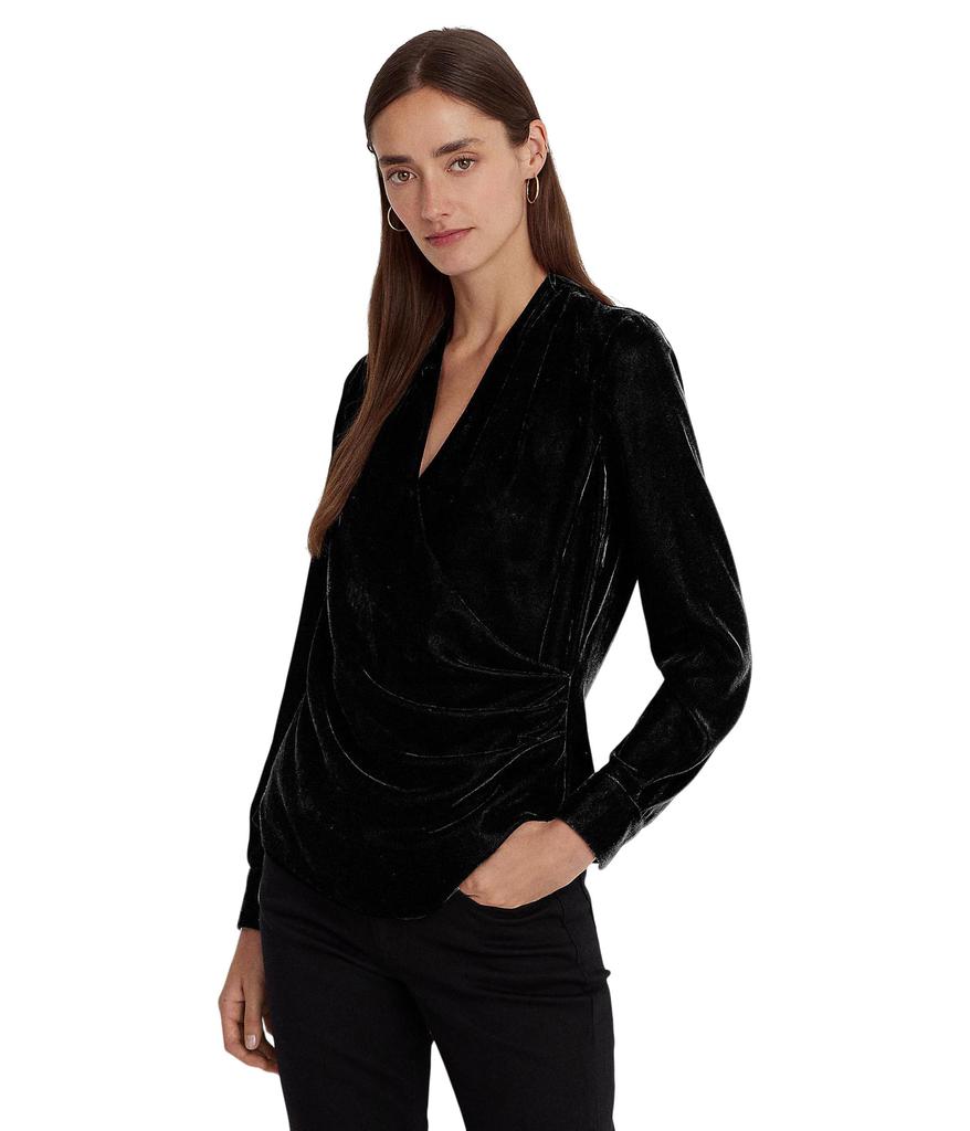 Ralph Lauren Pleated Velvet Surplice Blouse