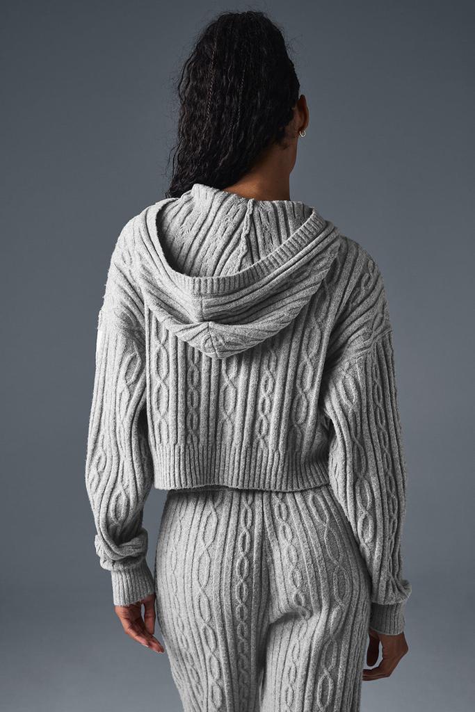 Alo Cable Knit Winter Bliss Hoodie - Athletic Heather Grey