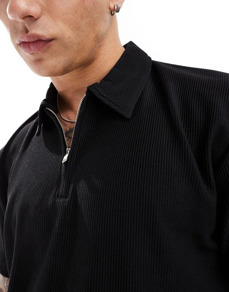Selected Homme Selected Homme plisse half zip polo in black 2