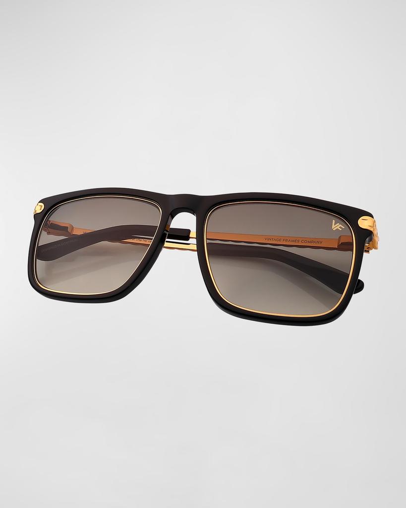 Vintage Frames Company Men's Don Acetate 24K Yellow Gold Rectangle Sunglasses